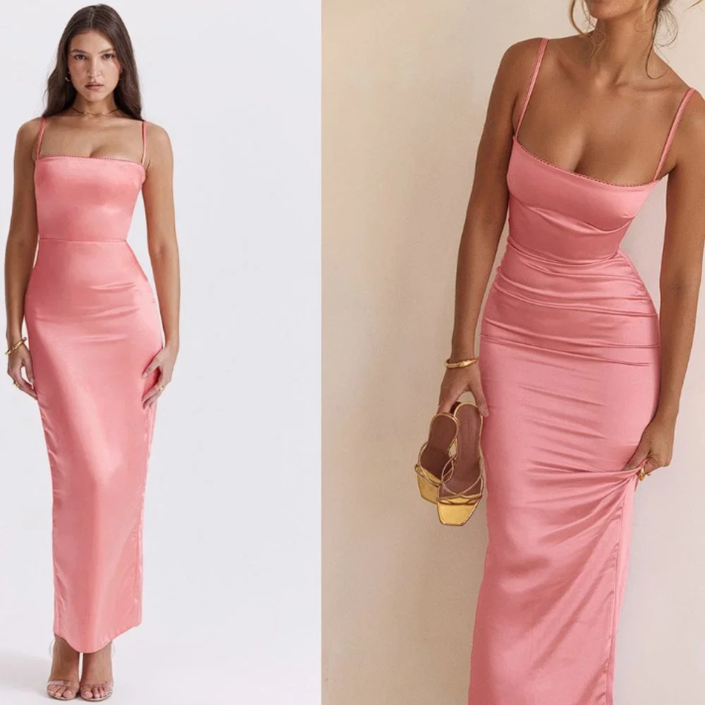 House OF CB Costanza Satin Maxi Dress in Bright Peach at Nordstrom, Size Small